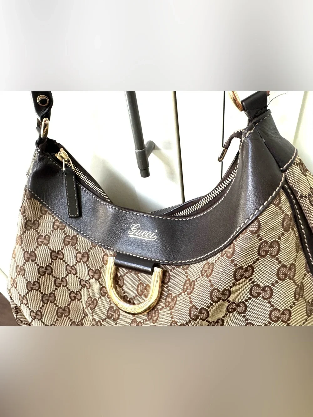 GUCCI Abbey D Ring GG Canvas Hobo Shoulder Bag Large Monogram Brown - Picture 8 of 13